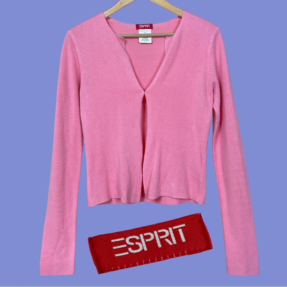 Vintage 90s Pink Esprit Cardigan | Soft Cropped Acrylic Knit Sweater | S…